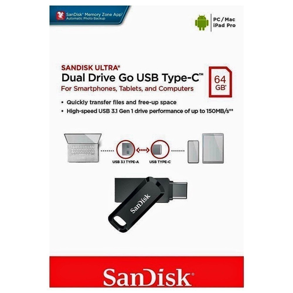 Sandisk Flashdisk Ultra Dual Drive Go SDDDC3 USB Type-C - 64GB 300MB/s