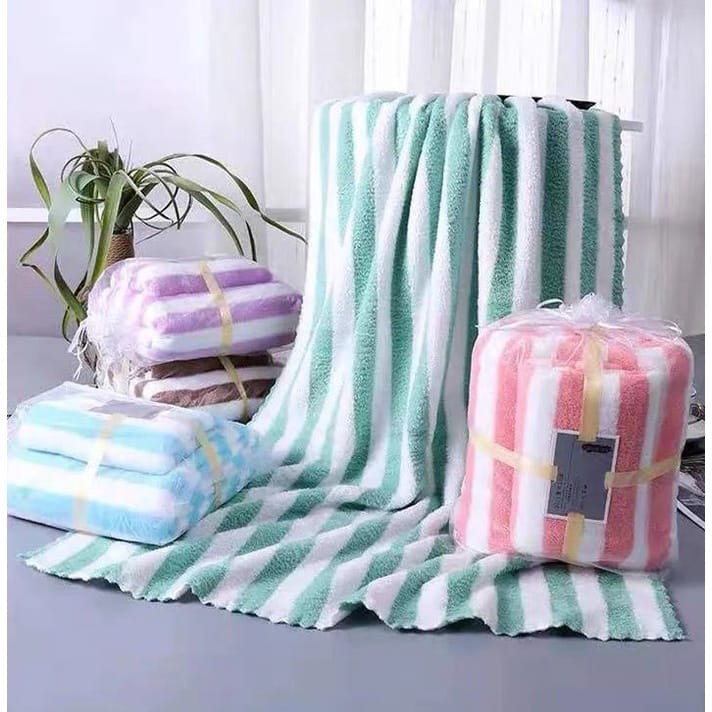 Handuk Set 2in1 Motif Garis (Handuk Mandi+Wajah)