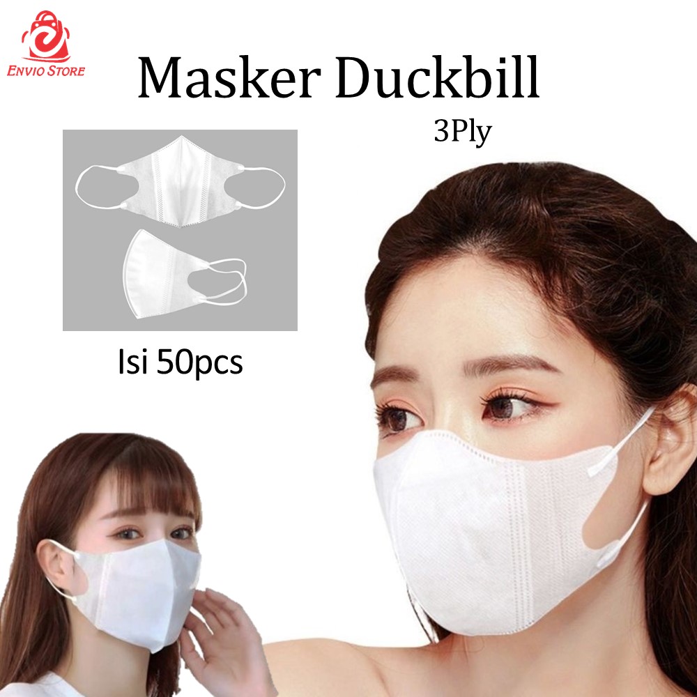 (Isi 50) Masker Duckbill Putih Dewasa - Disposable Mask