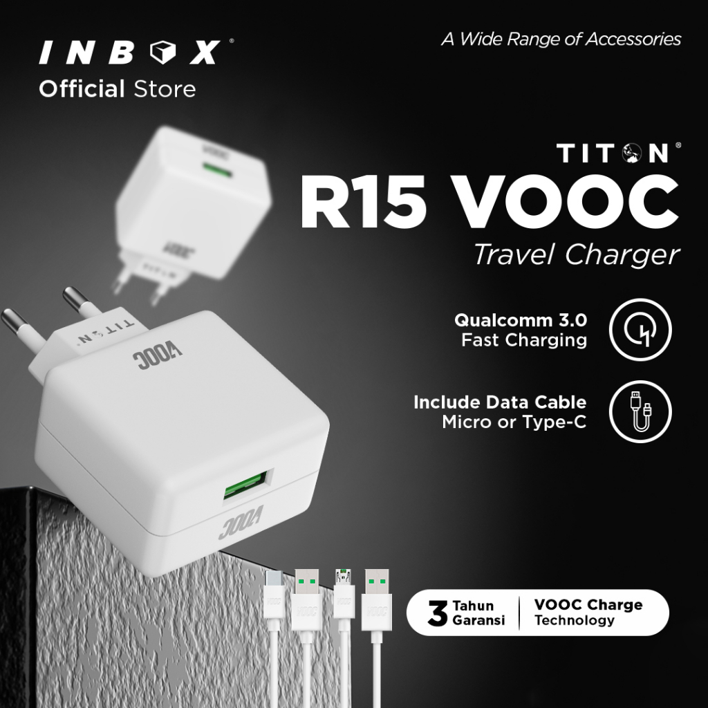 Titon Travel Charger VOOC R15 + Kabel USB Type-C