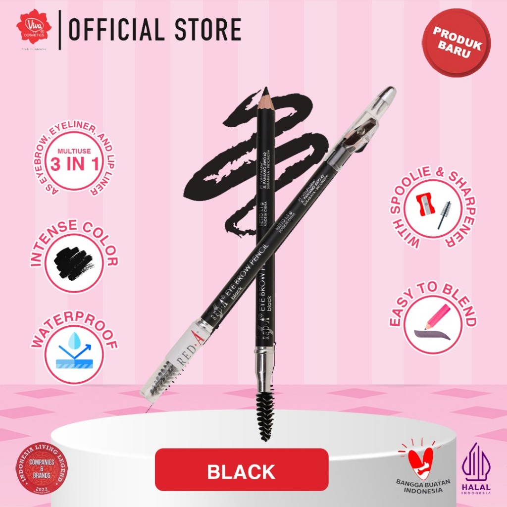 Red-A Eye Brow Pencil 1.1gr (Pensil Alis) - Black