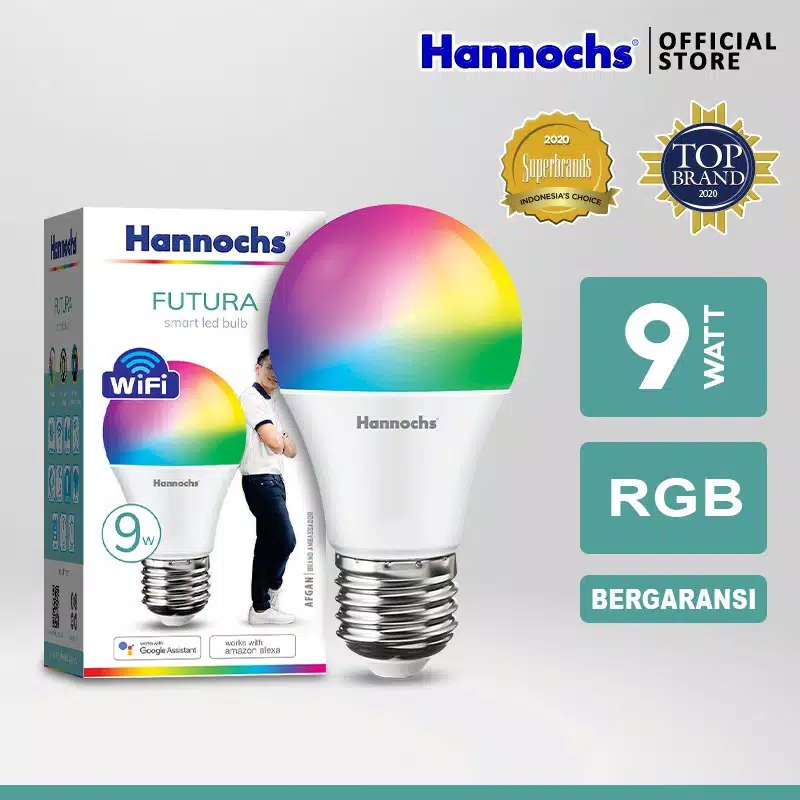 HANNOCHS WiFi Futura Smart LED Bohlam 9 Watt (9W) RGB