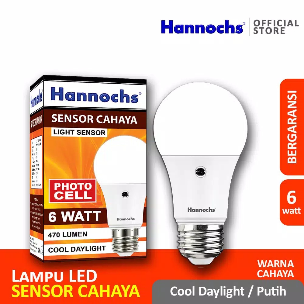 HANNOCHS Light Sensor Bohlam LED 6 Watt (6W) CDL - Bohlam Sensor Cahaya