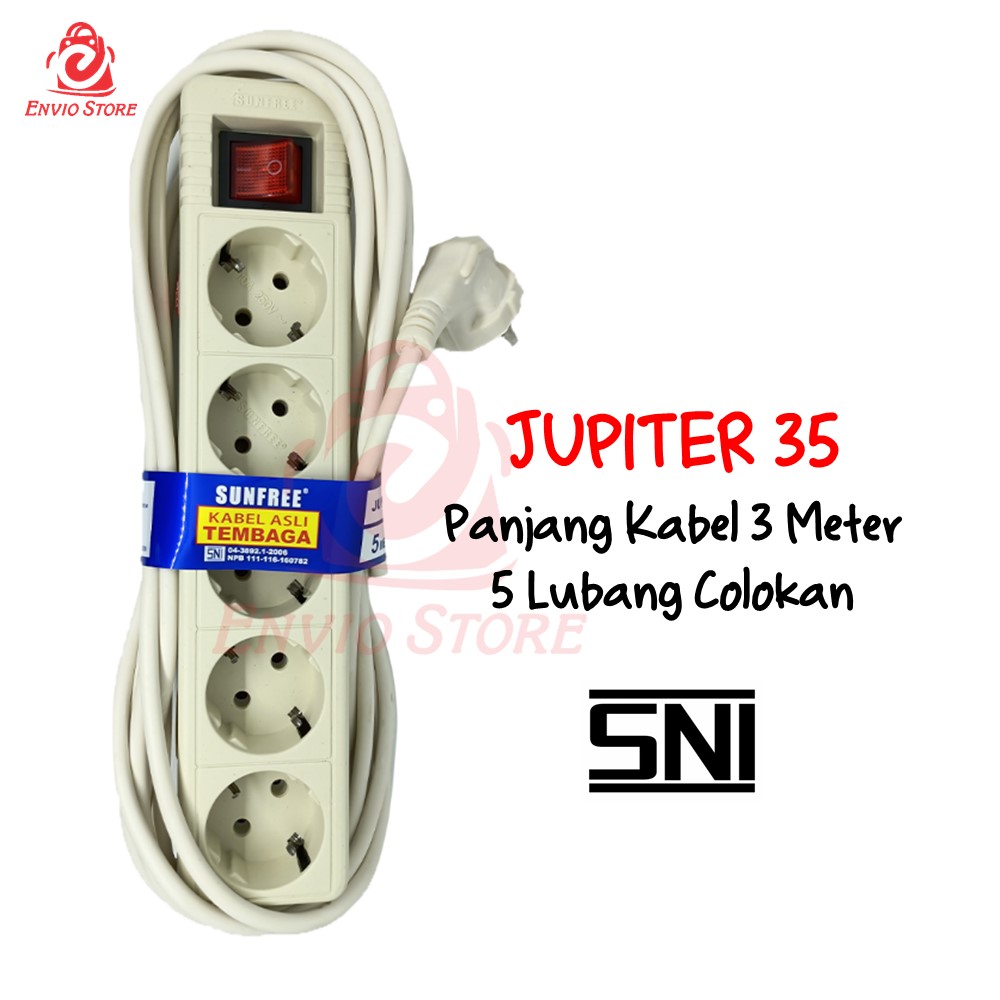 SUNFREE Jupiter 35 - Colokan Stop Kontak 5 Lubang Panjang 3 Meter