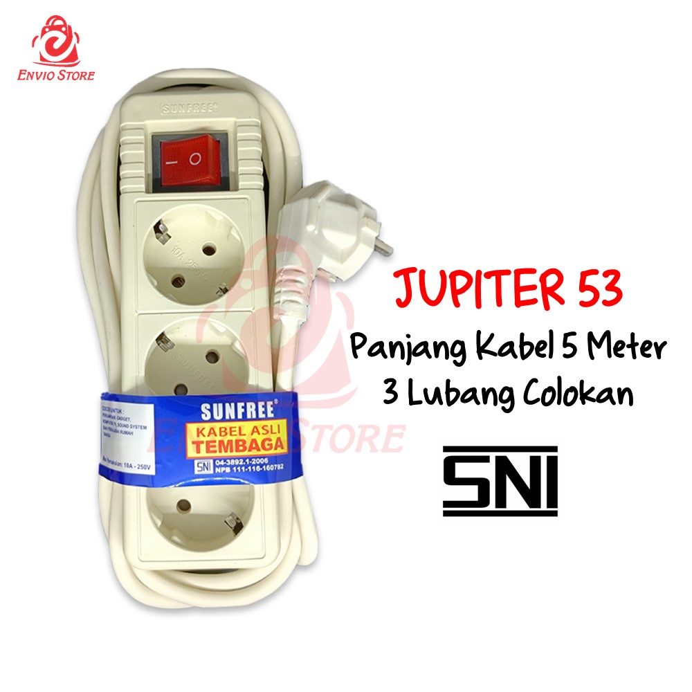 SUNFREE Jupiter 53 - Colokan Stop Kontak 3 Lubang Panjang 5 Meter