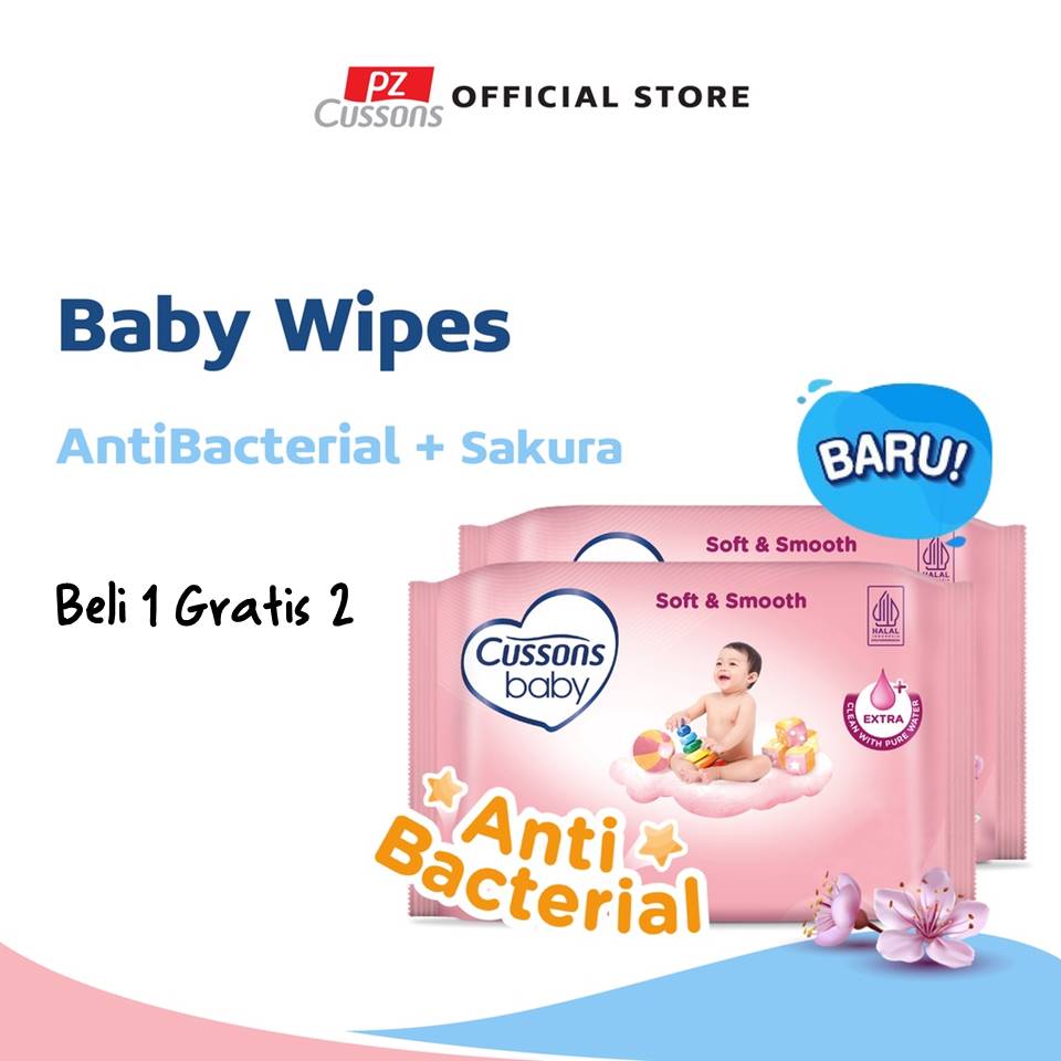 (Beli 1 Gratis 2) Cussons Baby Wipes Tissue Basah 45s - Pink