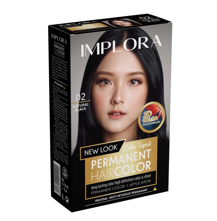 Implora Permanent Hair Color 02 NATURAL BLACK (Semir Rambut)