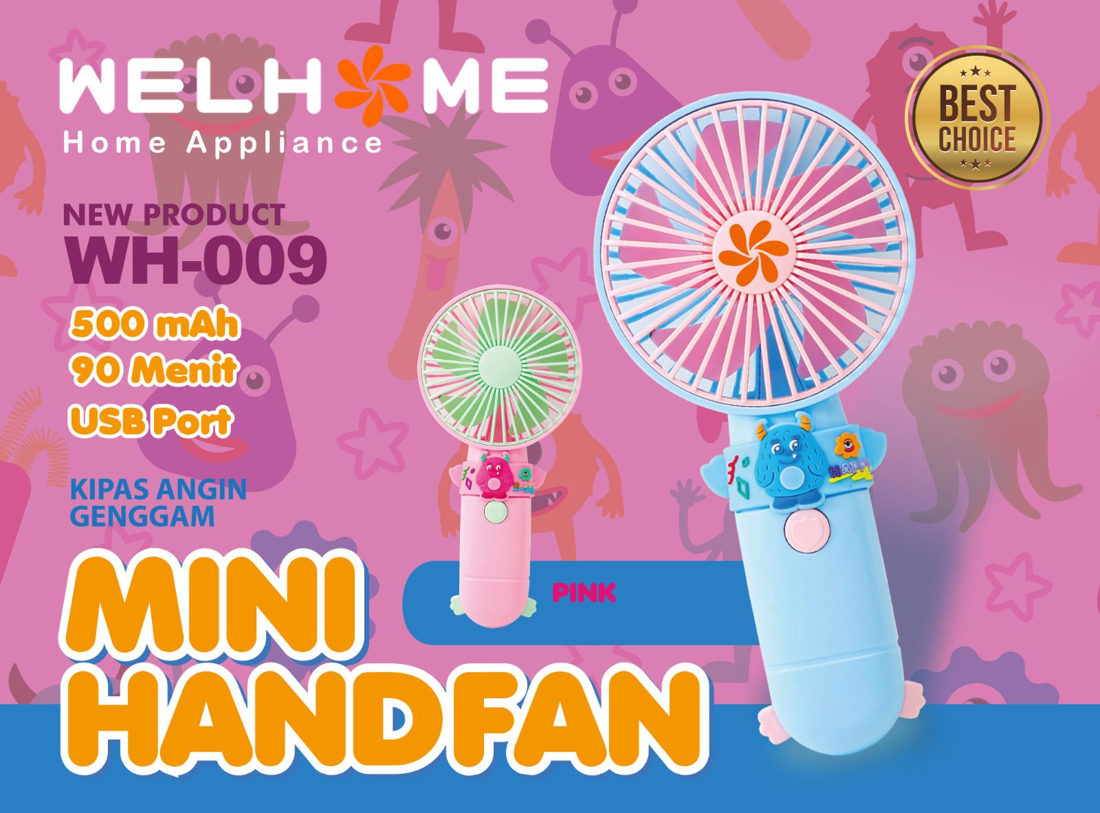 Welhome Mini Handfan WH-009 500mAh - Kipas Angin Genggam