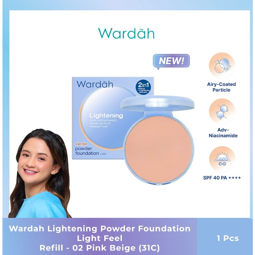 Wardah Lightening Powder Foundation Light Feel 12gr REFILL 02 Pink Beige (31C)