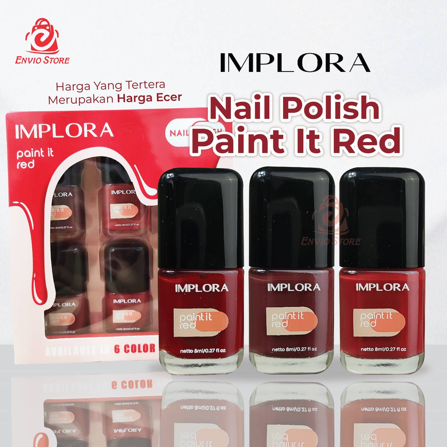 (ECER) Implora Nail Polish Kutek - Paint It Red 8ml