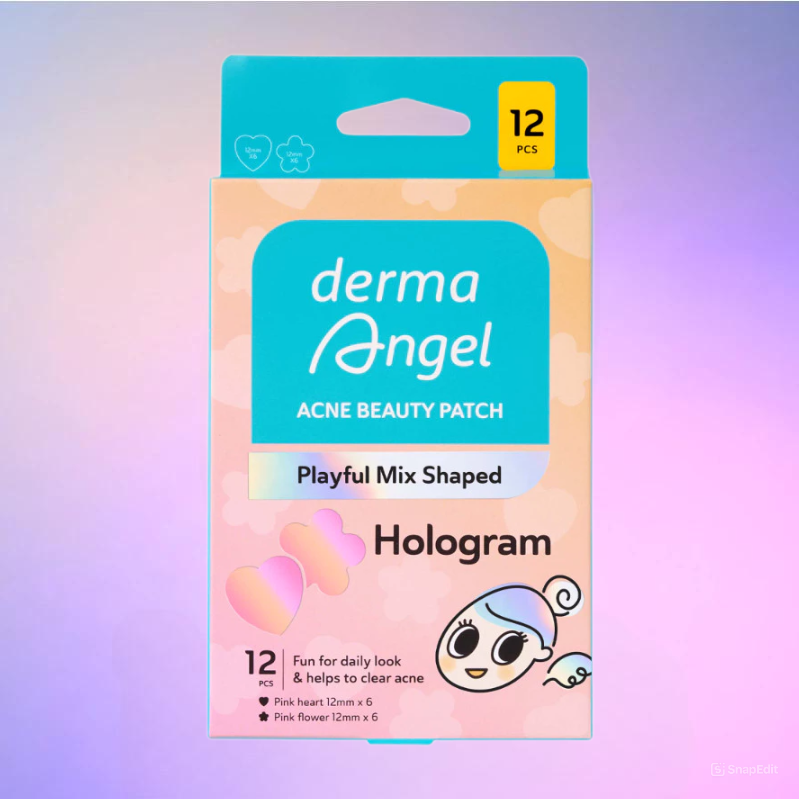 Derma Angel Acne Beauty Patch Playful Mix Shaped 12s - Hologram Heart & Flower