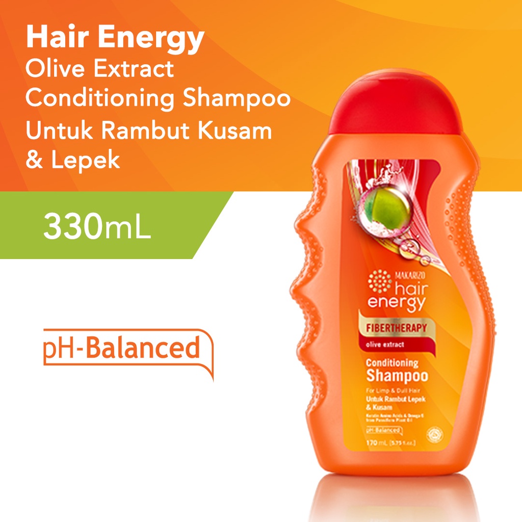 Makarizo Hair Energy Conditioning Shampoo Fibertherapy 330ml Botol - Olive (Merah)