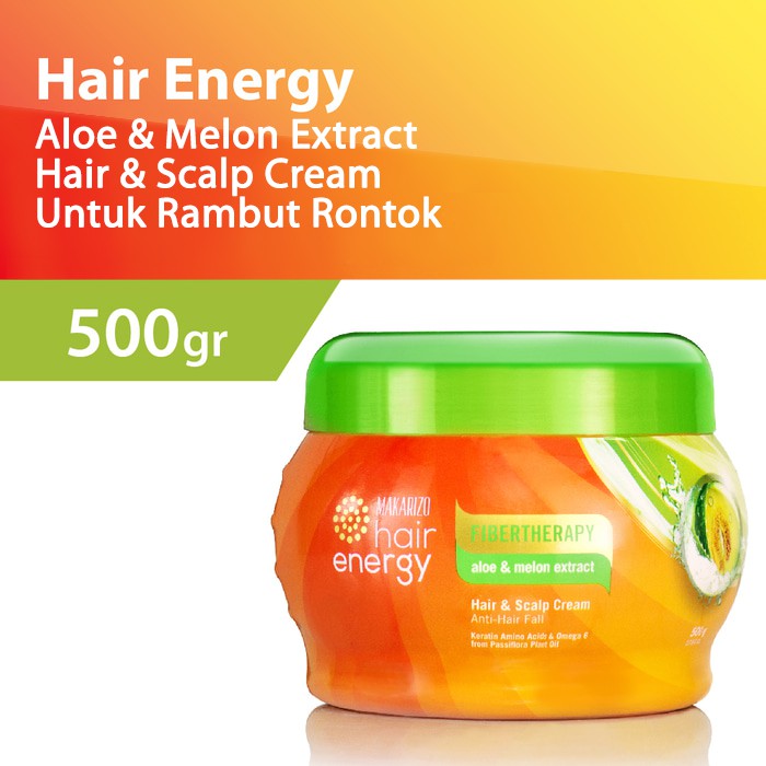 Makarizo Hair Energy Fiber Hair & Scalp Creambath 500gr Jar - Aloe & Melon (Hijau)