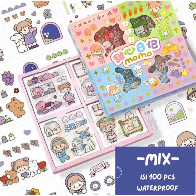 Stiker Momo 2D RAINBOW Isi 100 Waterproof Anti Air