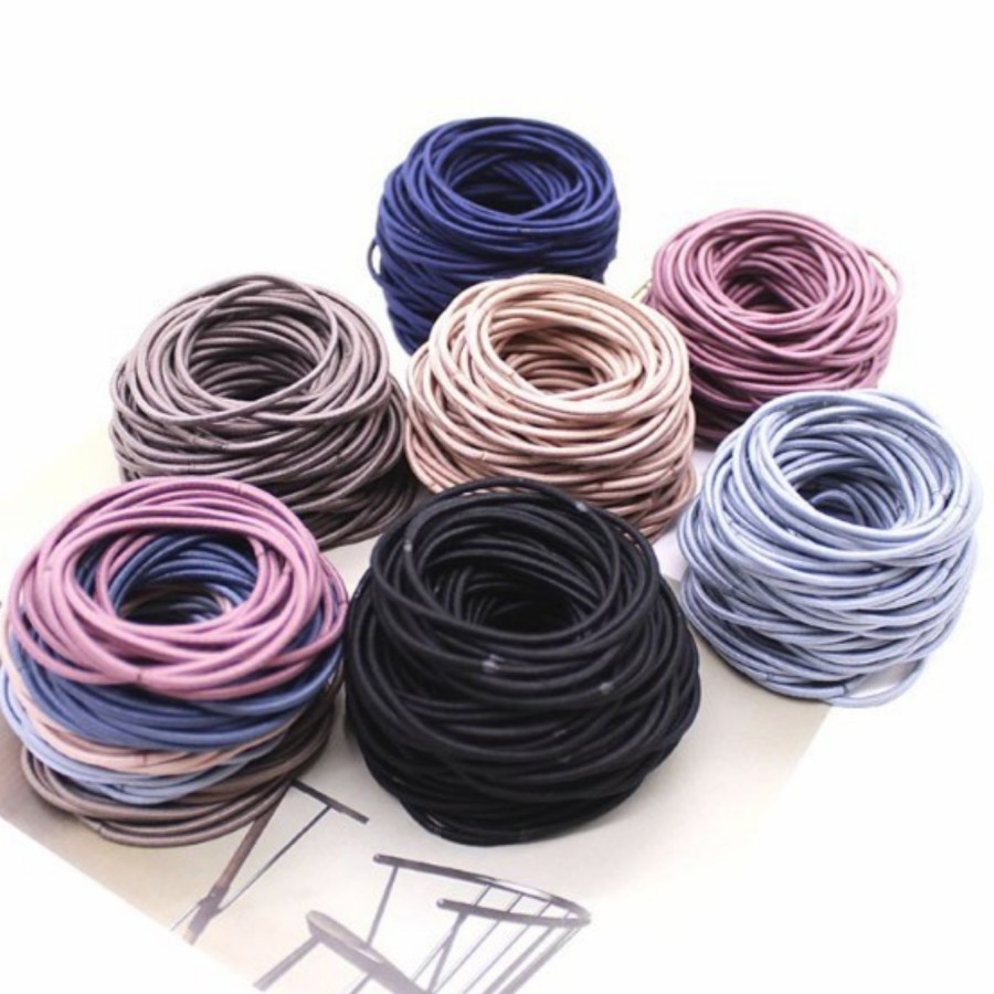 (Isi 100) Kuncir Karet Ikat Rambut Korean Style + Pouch