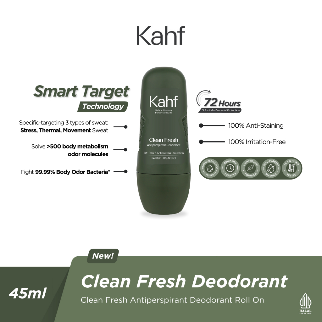 Kahf Antiperspirant Deodorant Roll On 45ml - Clean Fresh