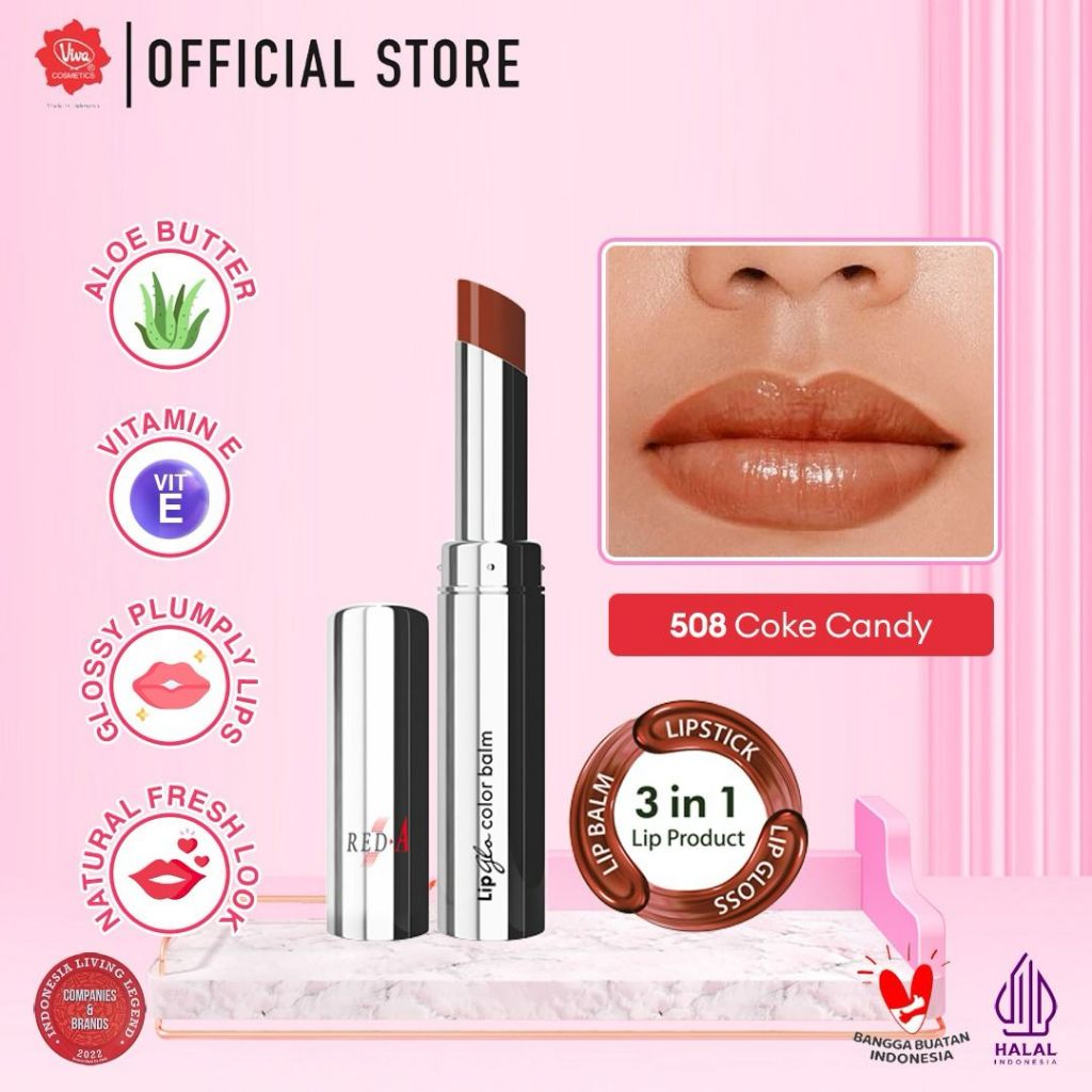 Red-A Lip Glo Color Balm 3in1 - 508 Coke Candy (Lip Glow + Lip Balm + Lipstick)