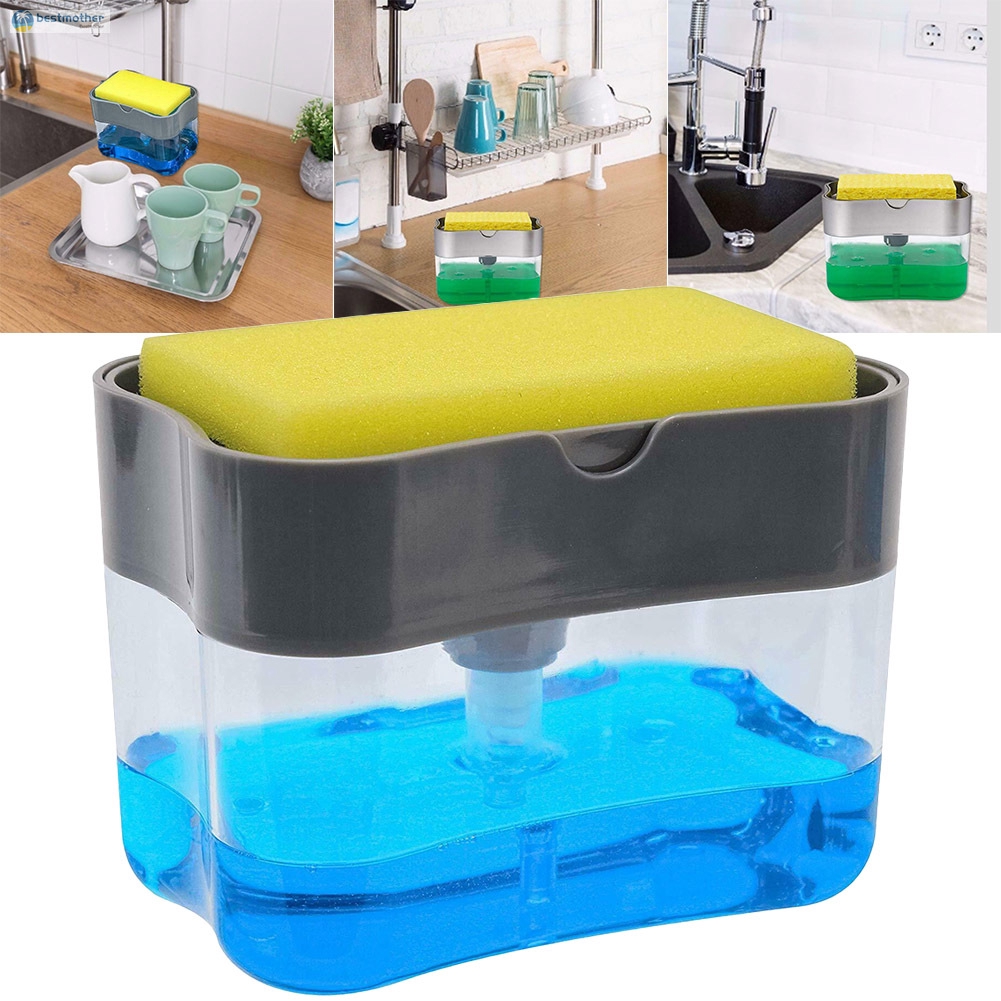 Dispenser Sabun Cuci Piring Kotak + Holder + Spons