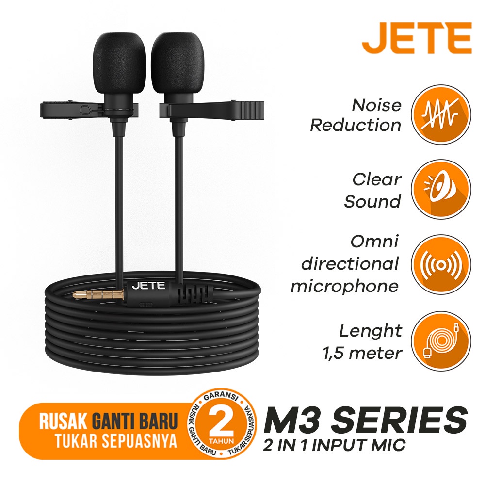 JETE Clip On Mic 2in1 M3 (Dual Microphone + Jack 3.5mm)
