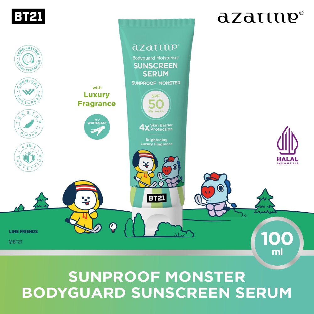 Azarine x BT21 Body Guard Moisturizer Sunscreen Serum SPF50 PA++++ 100ml - Sunproof Monster (Tosca)