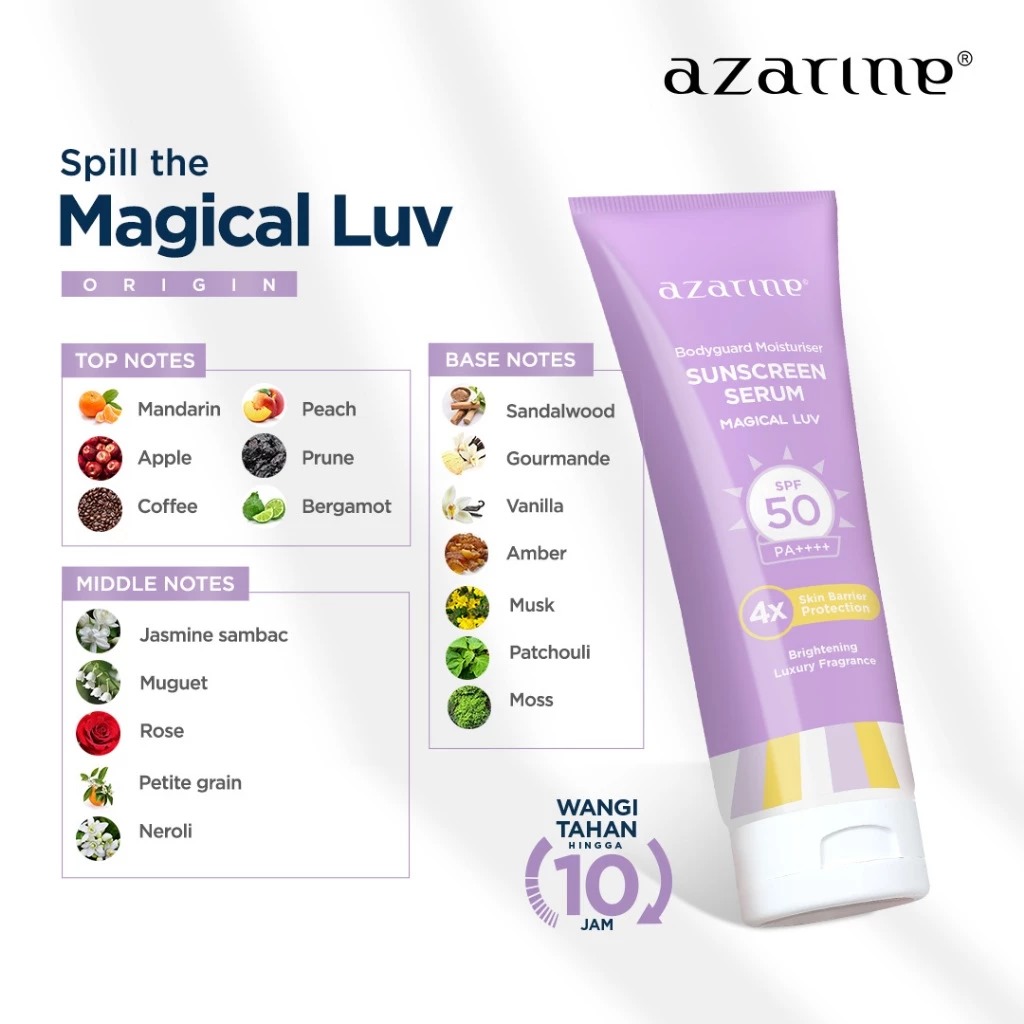 Azarine Body Guard Moisturizer Sunscreen Serum SPF50 PA++++ 100ml - Magical Luv (Ungu)