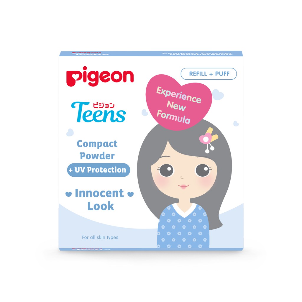 Pigeon Teens Compact Powder + UV Protection Refill + Puff 14gr - Pure White (Pack Biru)