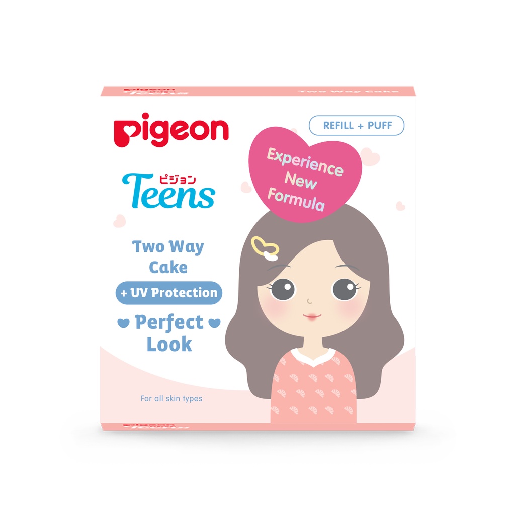 Pigeon Teens Two Way Cake + UV Protection Refill + Puff 14gr - Natural (Pack Peach)