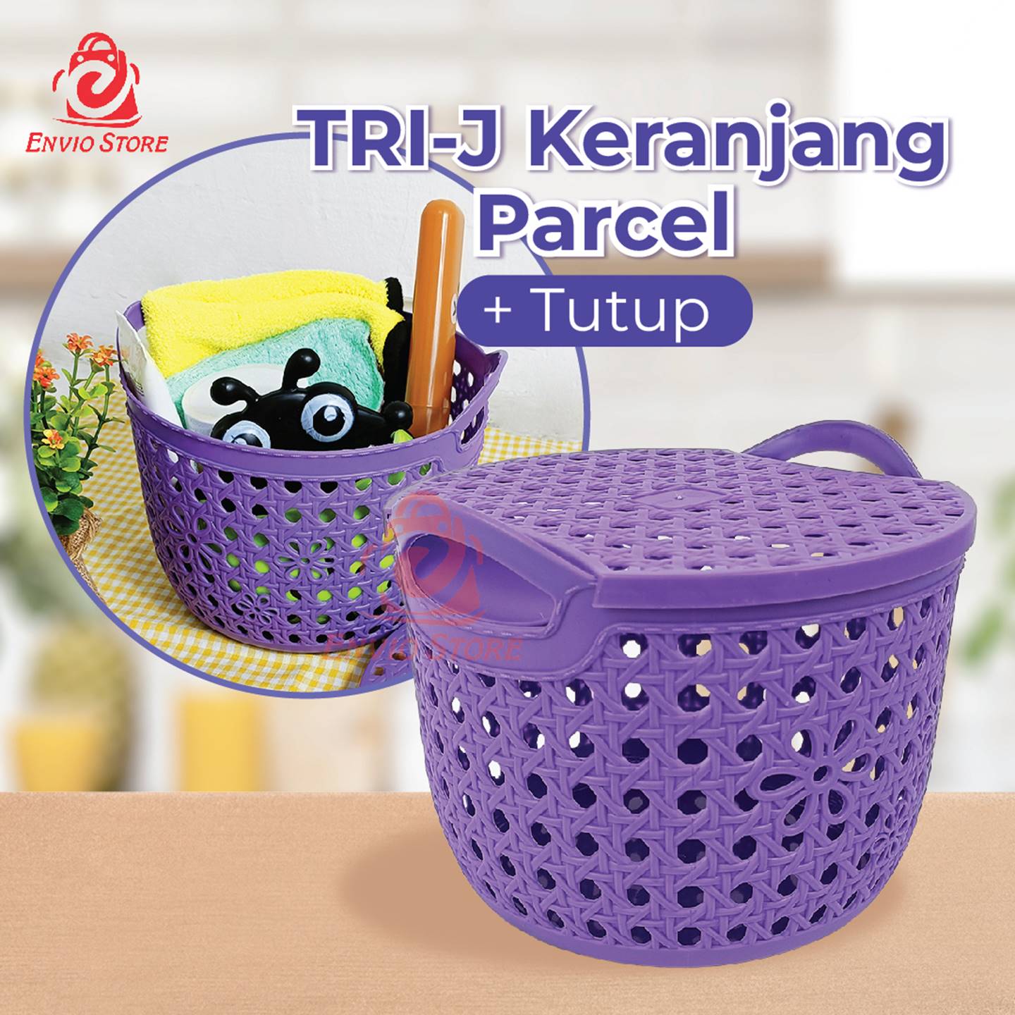 TRI J - Keranjang Parcel + Tutup (Keranjang Multifungsi / Keranjang Souvenir)