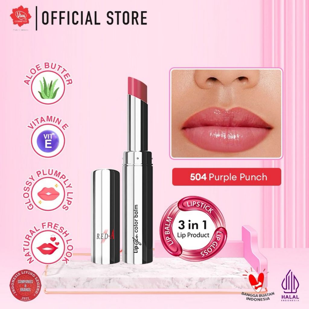 Red-A Lip Glo Color Balm 3in1 - 504 Purple Punch (Lip Glow + Lip Balm + Lipstick)