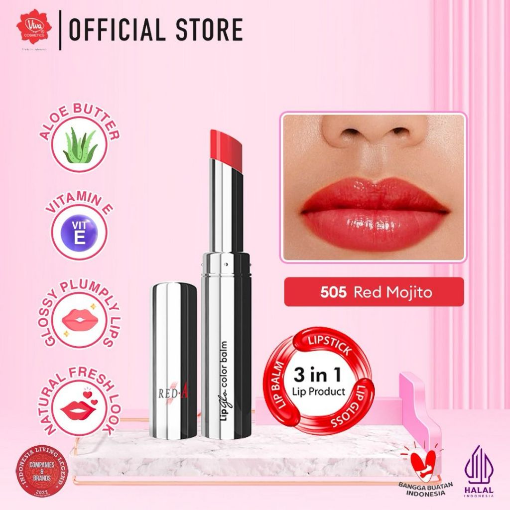 Red-A Lip Glo Color Balm 3in1 - 505 Red Mojito (Lip Glow + Lip Balm + Lipstick)