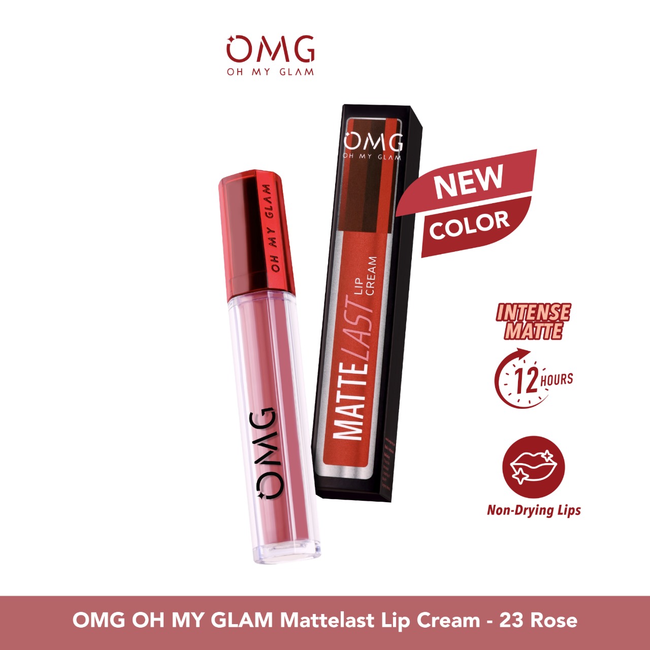 Oh My Glam Mattelast Lip Cream - 23 Rose 2.9g (OMG)