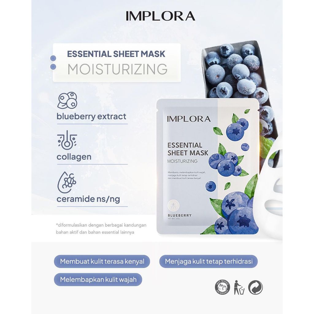 Implora Essential Sheet Mask 25gr - Blueberry (Moisturizing)