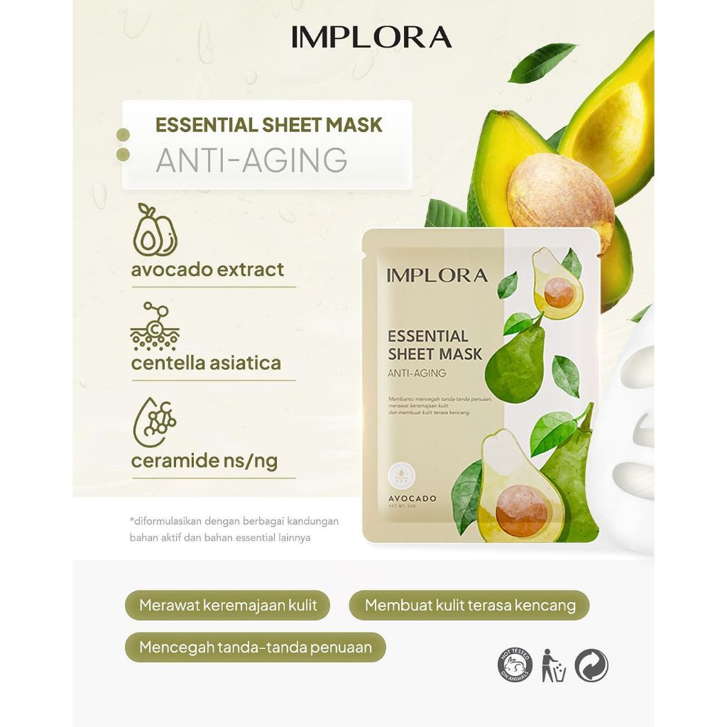 Implora Essential Sheet Mask 25gr - Avocado (Anti Aging)