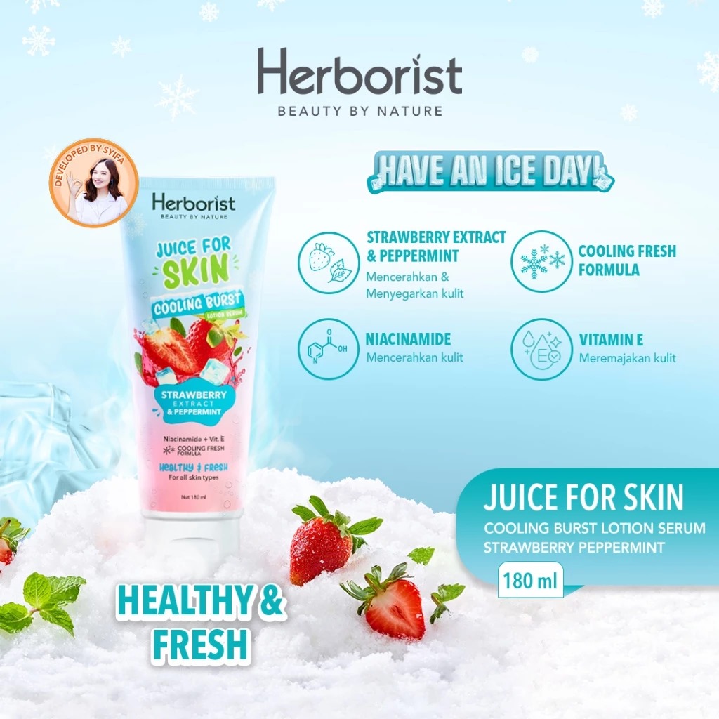 Herborist Juice For Skin Cooling Burst Lotion Serum 180ml - Strawberry & Peppermint (Healthy & Fresh)