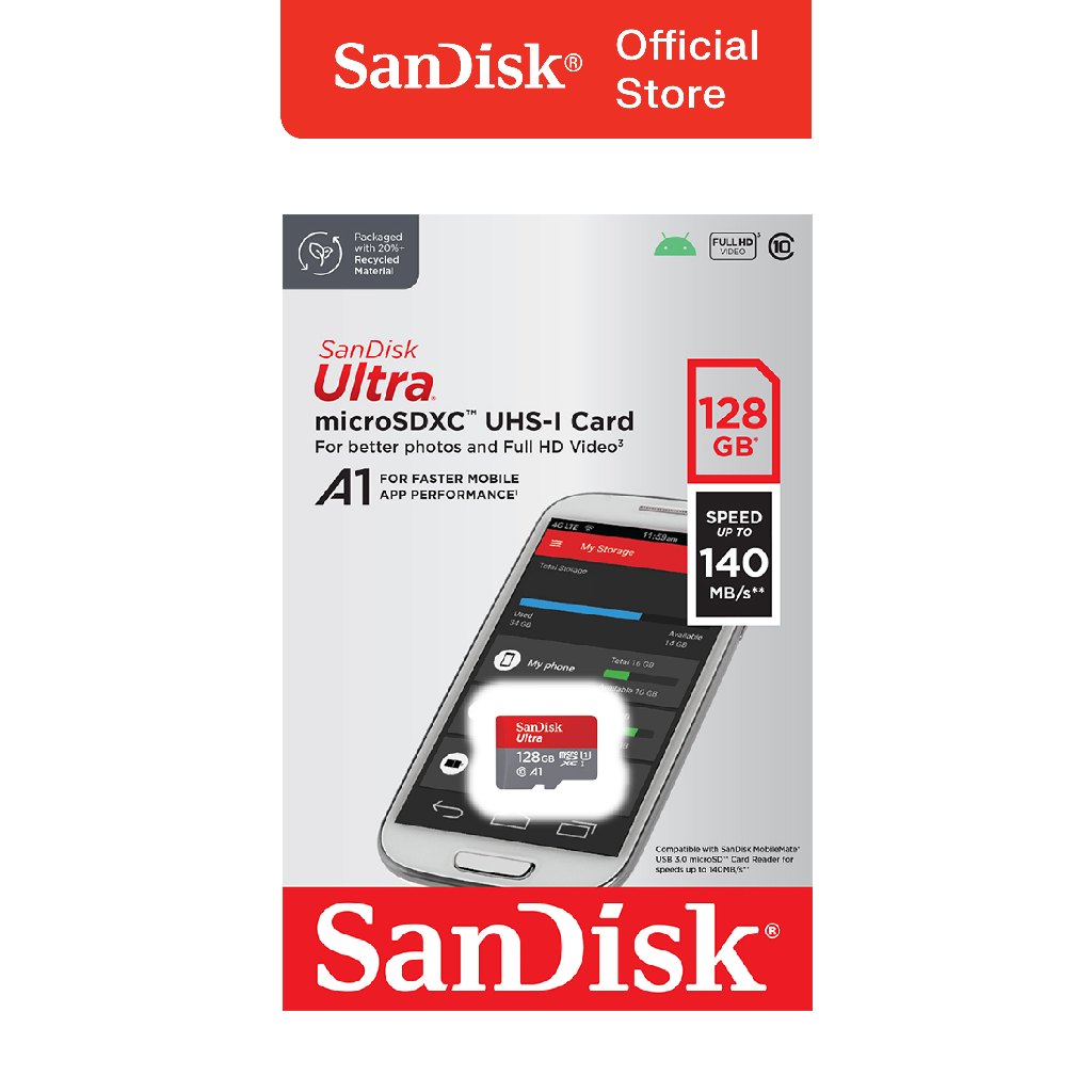 Sandisk Micro SD CL10 A1 (NA) - 128GB 140Mbps