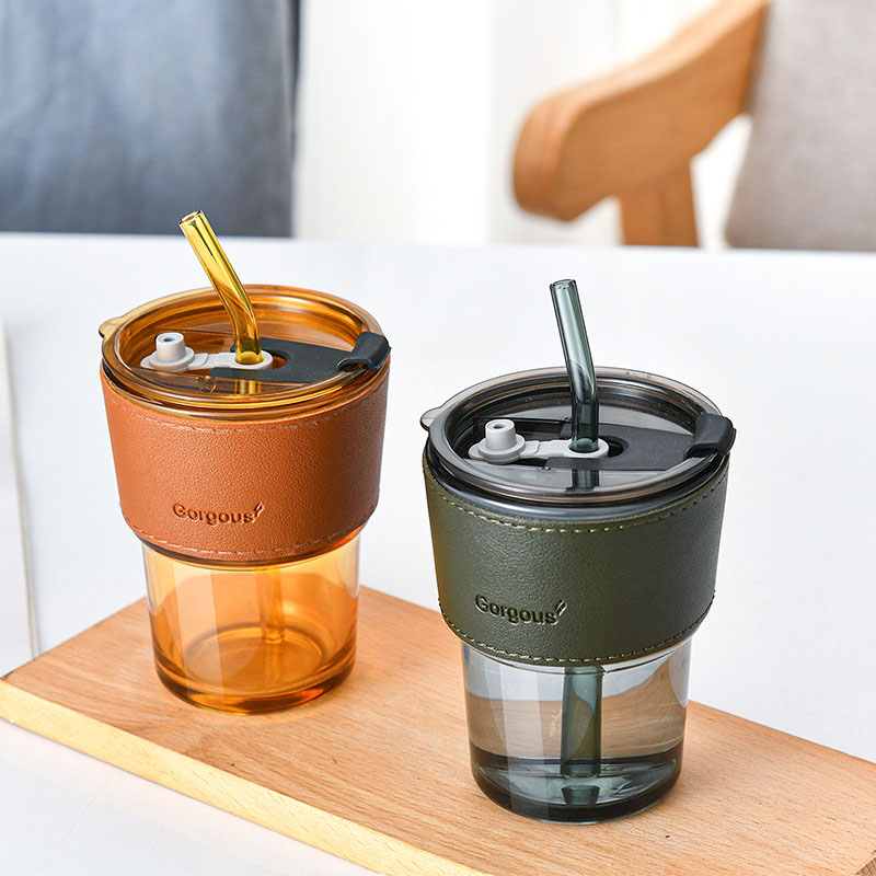 Tumbler Cup Coffee + Sedotan + Holder Kulit 400ml
