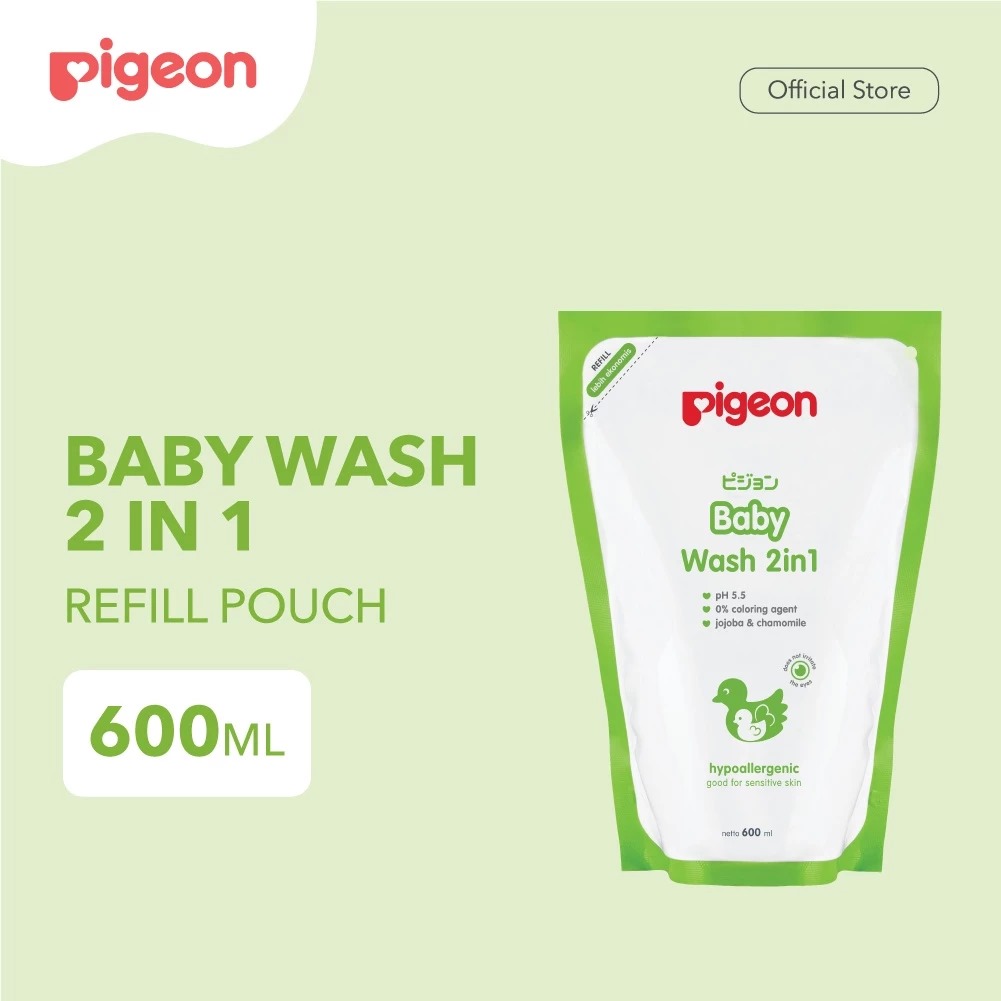 Pigeon Baby Wash 2in1 (REFILL) 600ml - Hair Body Wash Jojoba & Chamomile