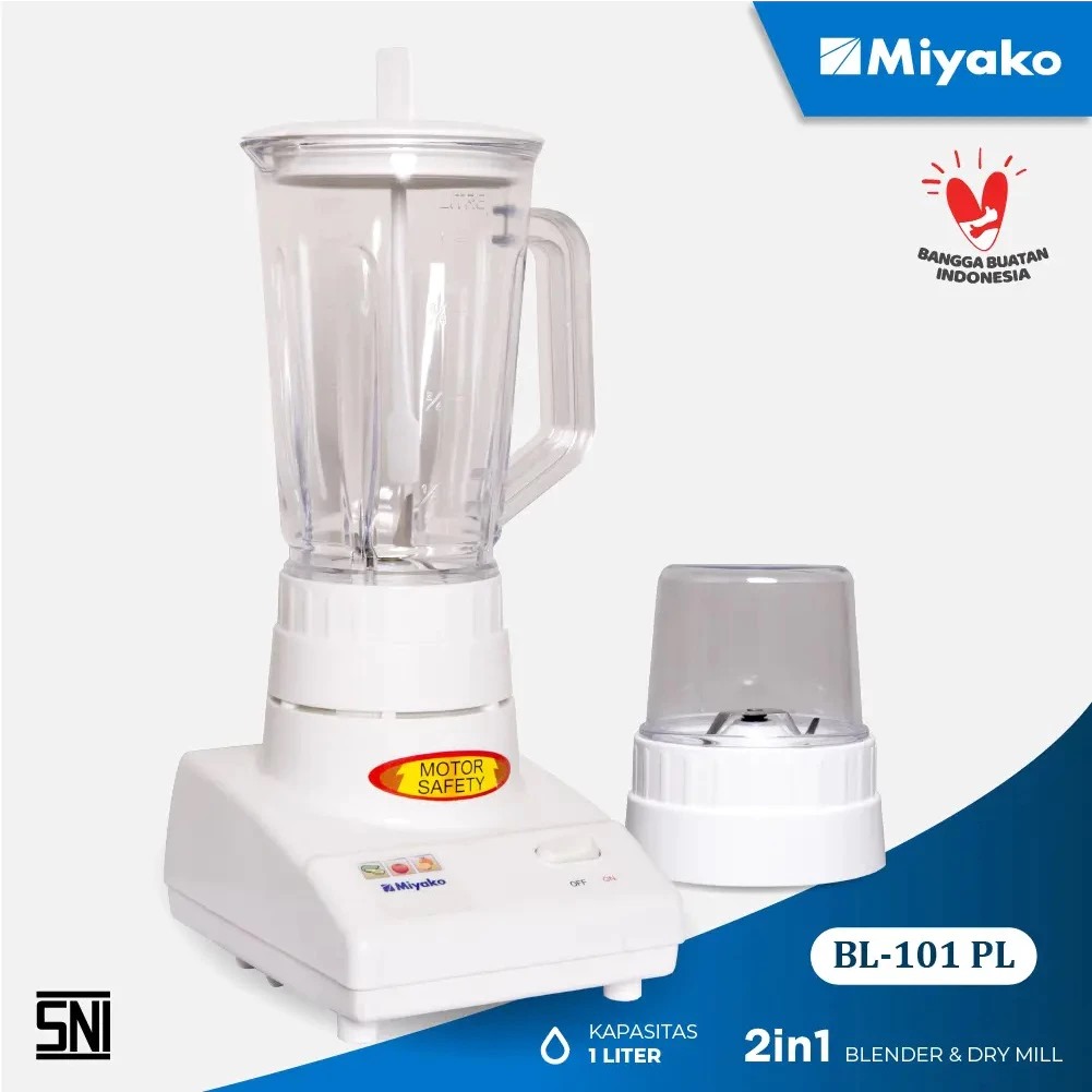 Miyako Blender Plastik 2in1 BL-101 PL (Blender Jus + Penggiling Kering) 1L
