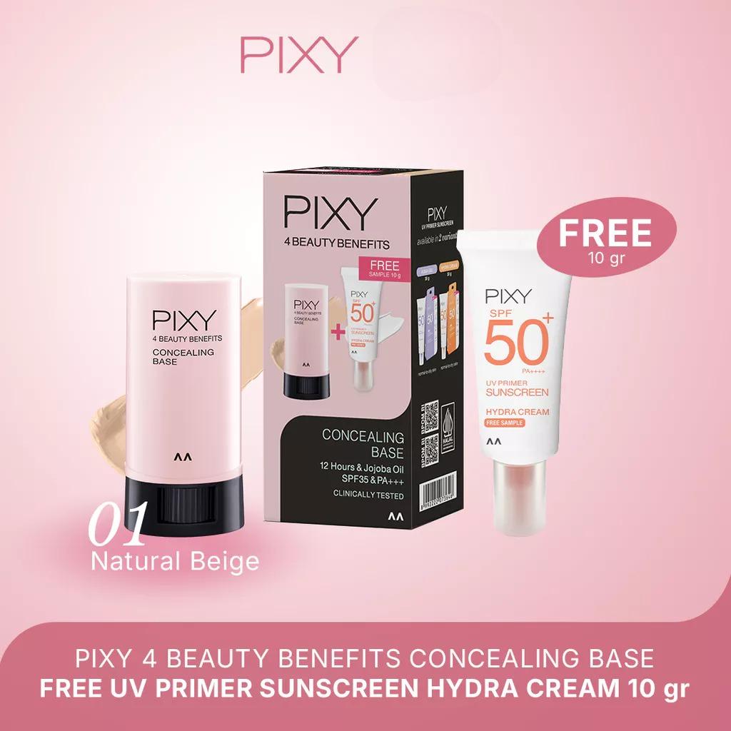 Pixy (Buy1 Free1) UV Whitening 4 Beauty Benefits Concealing Base SPF35 PA+++ 01 Natural Beige + UV Primer Sunscreen Hydra Cream SPF50+ PA++++