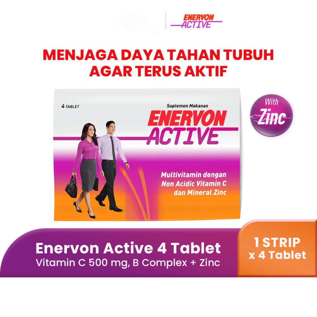 Enervon Active (1 Strip 4 Tablet) - Vitamin C dan B Complex Suplemen Kesehatan