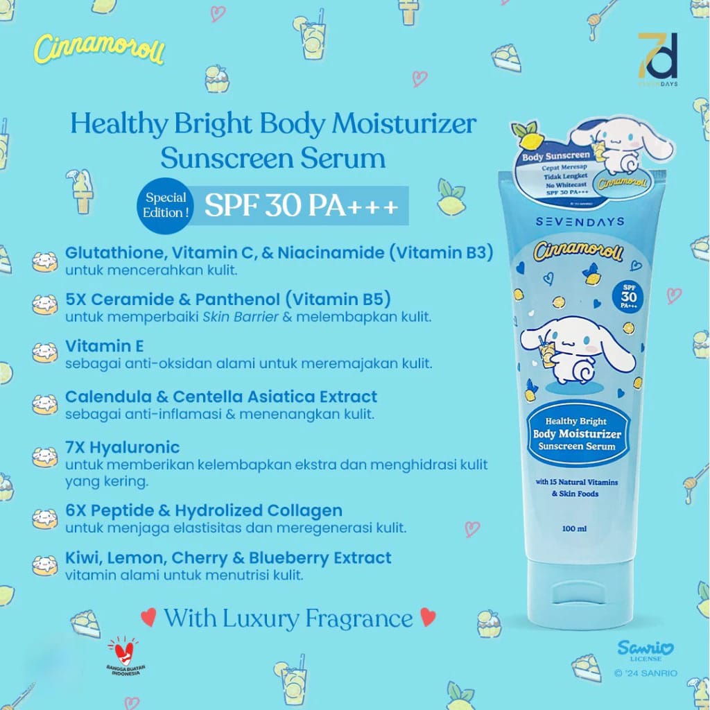 Sevendays Healthy Bright Body Moisturizer Sunscreen Serum 100ml - Cinnamoroll