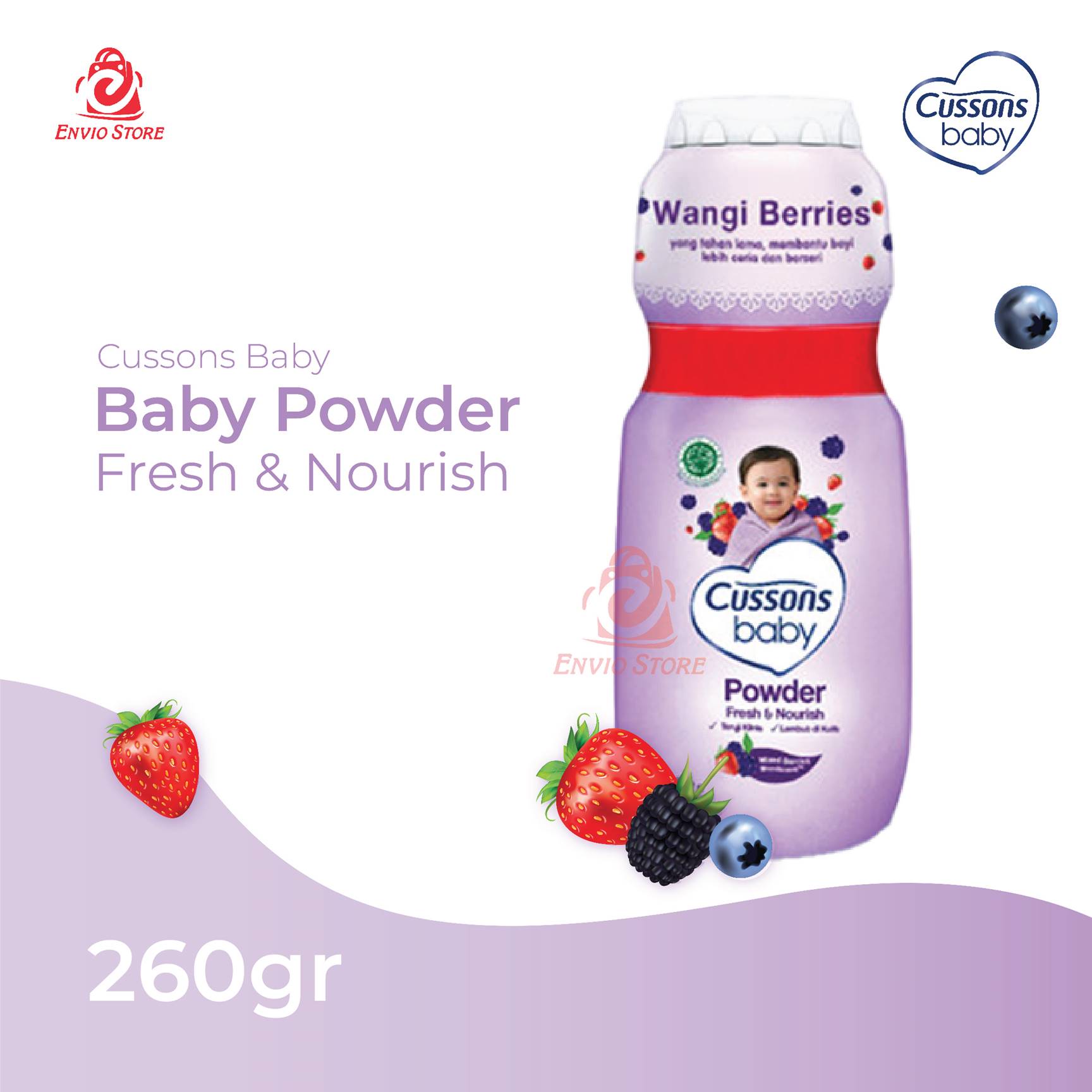 Cussons Baby Bedak Powder 260gr (200+60) - Ungu Fresh & Nourish